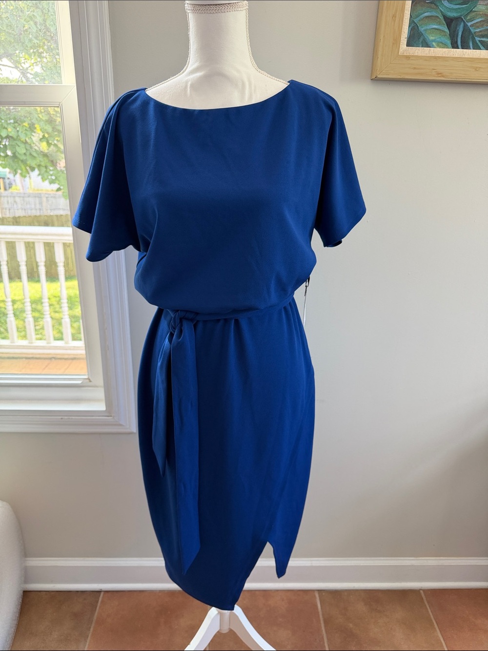Kensie Royal Blue Midi Dress with Self-Tie Waist